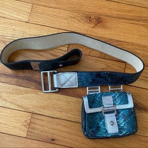 NEW MICHAEL KORS snakeskin belt bag in turquoise and silver